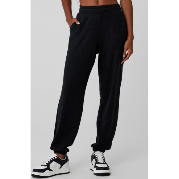ALO Yoga Pants - Alo Waffle Weekend Escape Joggers Black High-Rise Waist Thermal Sweats Sweatpant